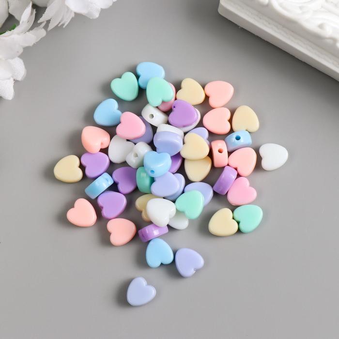 Декор для творчества пластик "Сердечки" пастельные тона (набор 50 шт) 0,8х0,8 см