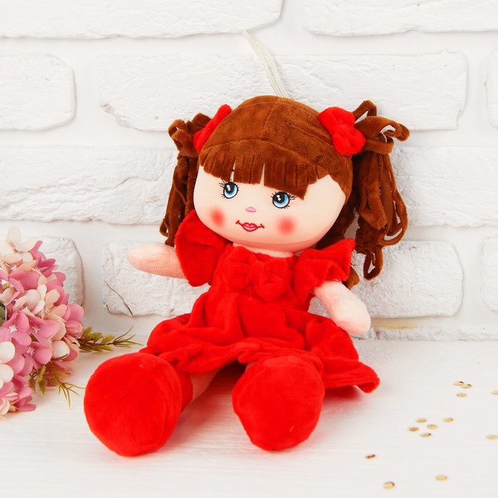 Мягкая игрушка кукла "Девочка" хвостики, бантик на платье, цвета МИКС