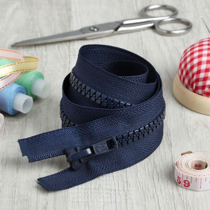 Молния "Трактор", №7-8, разъёмная, 2 бегунка, 75см, цвет тёмно-синий