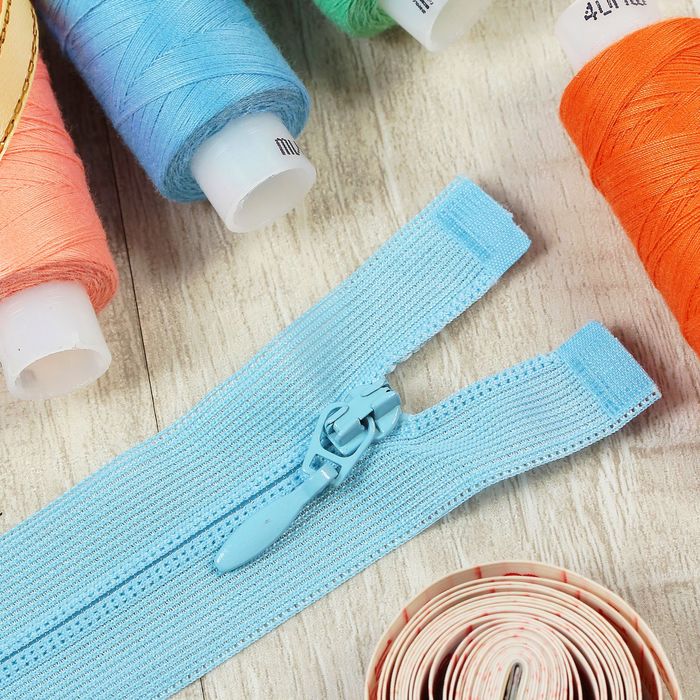 Молния "Спираль", №3, разъёмная, 35см, цвет голубой