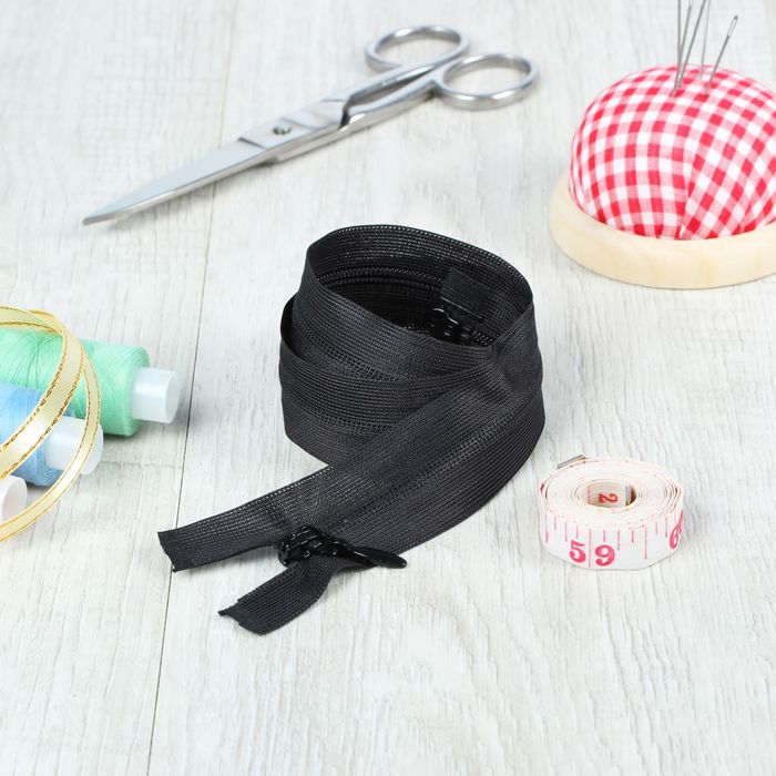 Молния "Спираль", №3, разъёмная, плательная, 2 бегунка, 50см, цвет чёрный