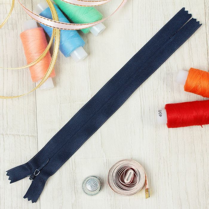 Молния "Спираль", №3, неразъёмная, потайная, 18см, цвет тёмно-синий