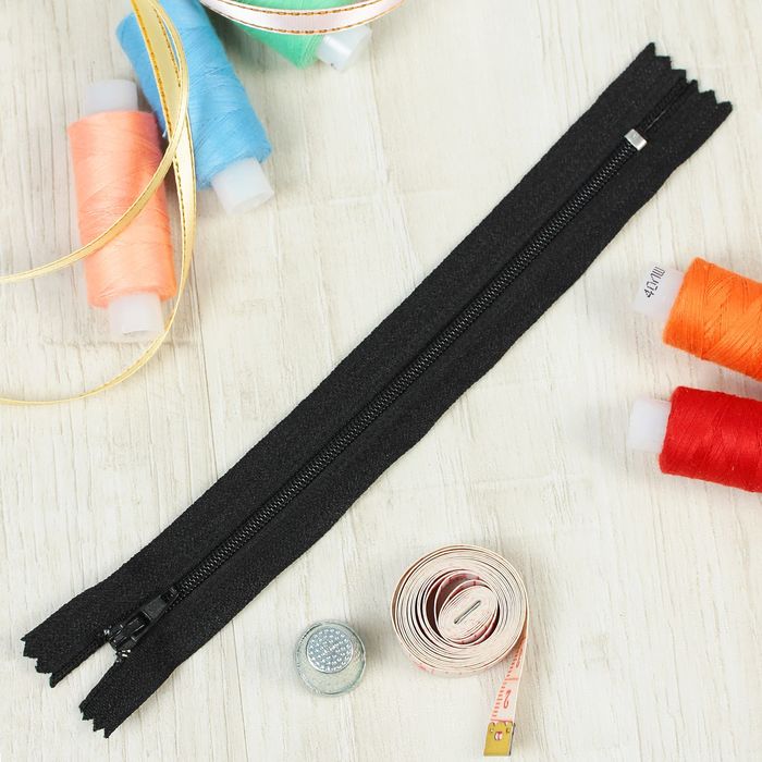 Молния "Спираль", №3, неразъёмная, со шнуром, 18см, цвет чёрный