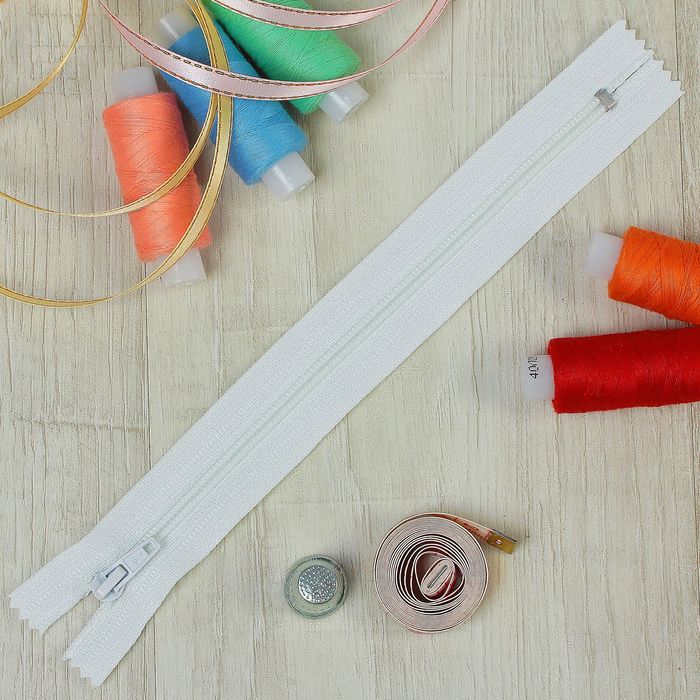 Молния "Спираль", №4, неразъёмная, брючная, 20см, цвет белый