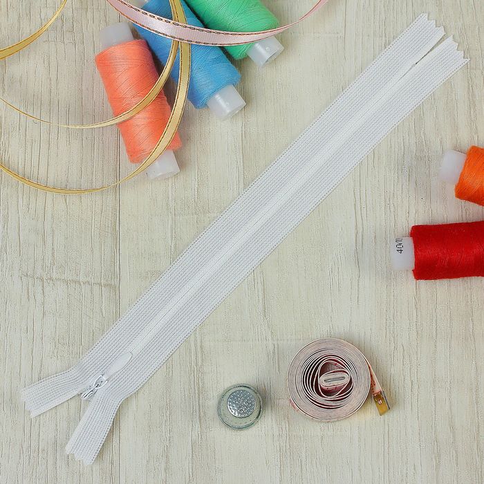 Молния "Спираль", №3, неразъёмная, потайная, 18см, цвет белый