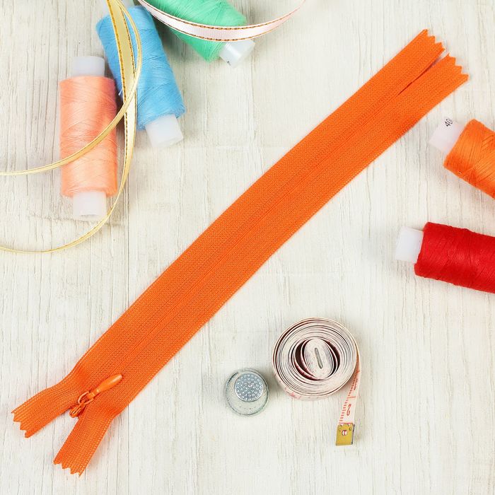 Молния "Спираль", №3, неразъёмная, потайная, 18см, цвет ярко-оранжевый