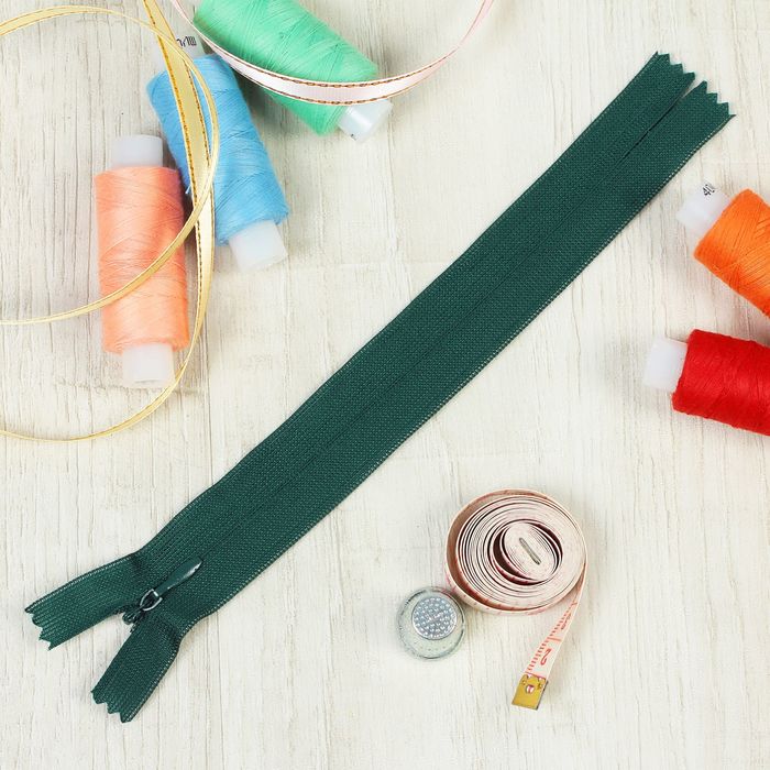 Молния "Спираль", №3, неразъёмная, потайная, 18см, цвет тёмно-зелёный