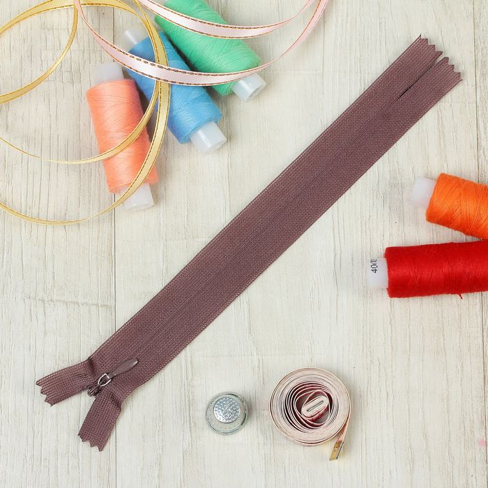 Молния "Спираль", №3, неразъёмная, потайная, 18см, цвет коричневый