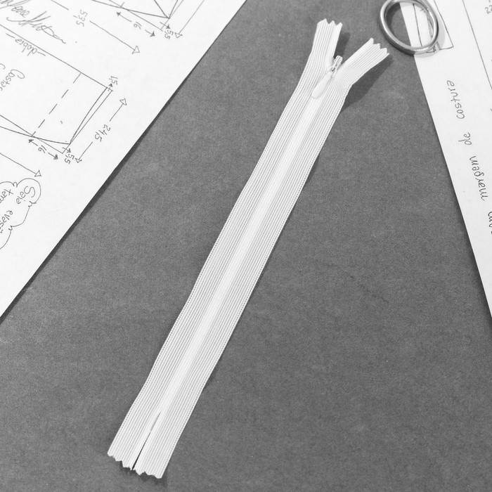 Молния "Спираль", №3, неразъёмная, потайная, 20см, цвет белый