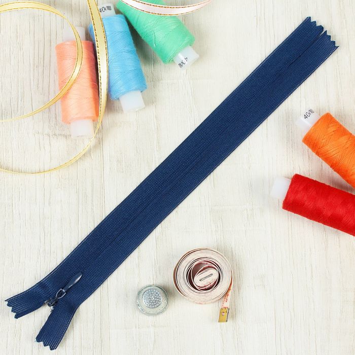 Молния "Спираль", №3, неразъёмная, потайная, 20см, цвет синий