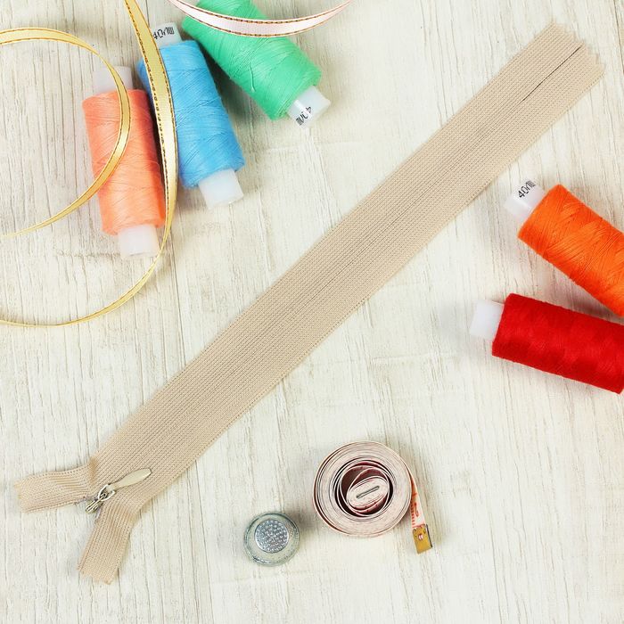 Молния "Спираль", №3, неразъёмная, потайная, 20см, цвет слоновая кость