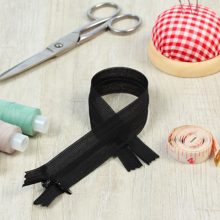 Молния "Спираль", №3, неразъёмная, потайная, 25см, цвет чёрный