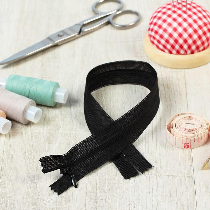 Молния "Спираль", №3, неразъёмная, потайная, 30см, цвет чёрный