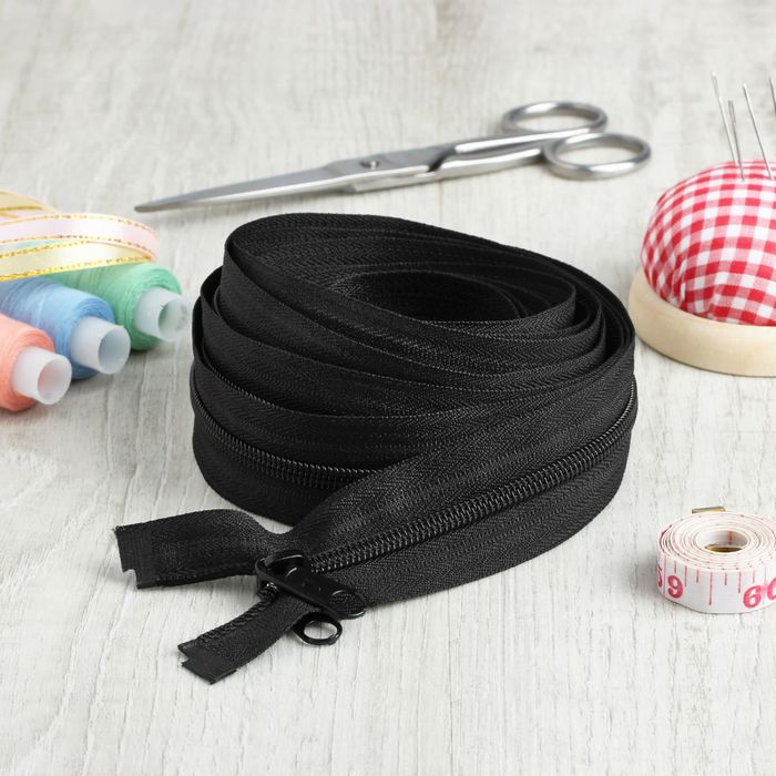 Молния "Спираль", №5, разъёмная, 2 бегунка, 300см, цвет чёрный