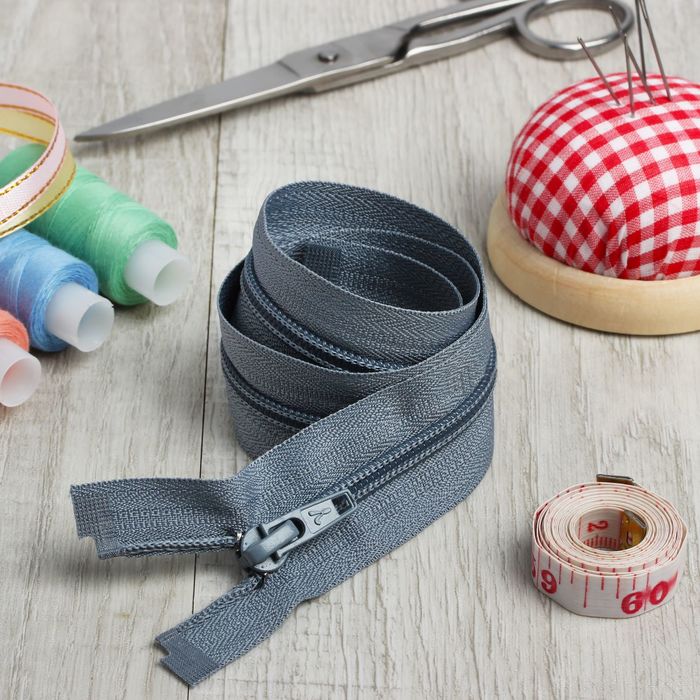 Молния "Спираль", №5, разъёмная, 60см, цвет серый