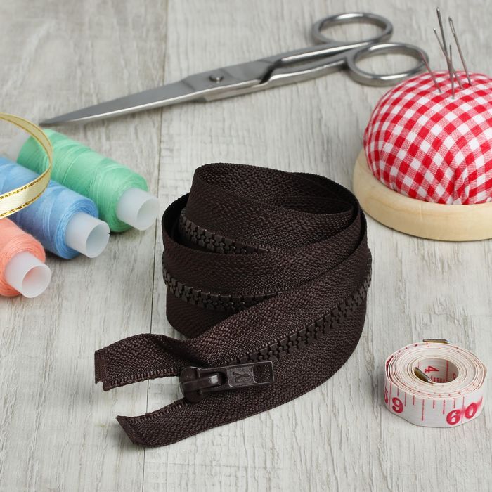 Молния "Трактор", №5, разъёмная, 2 бегунка, 70см, цвет тёмно-коричневый