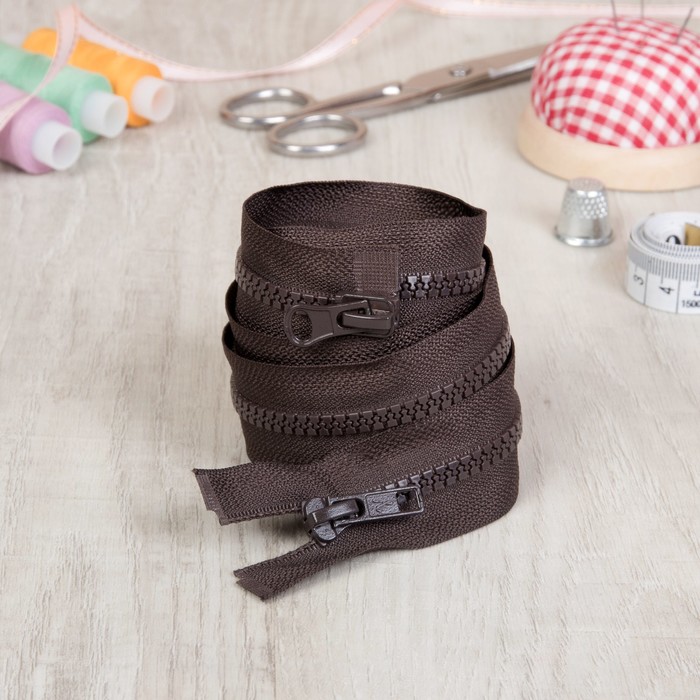 Молния "Трактор", №5, разъёмная, 2 бегунка, 120см, цвет тёмно-коричневый