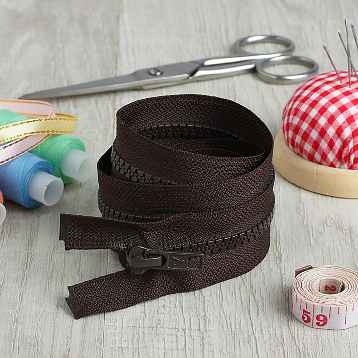 Молния "Трактор", №5, разъёмная, 2 бегунка, 80см, цвет тёмно-коричневый