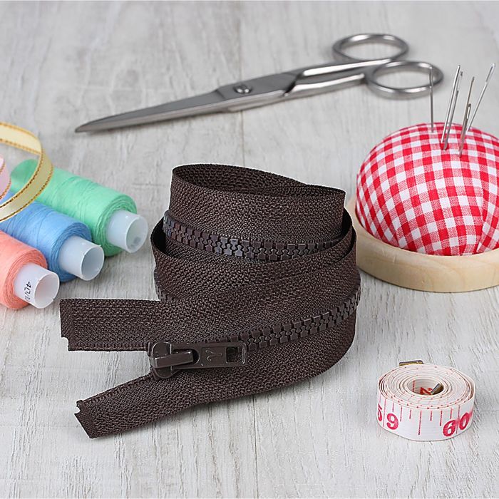 Молния "Трактор", №5, разъёмная, 2 бегунка, 110см, цвет тёмно-коричневый