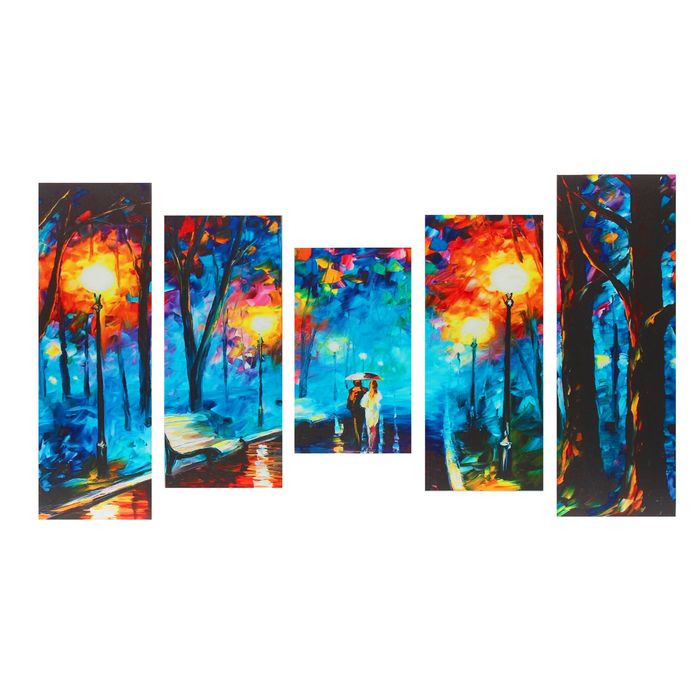 Модульная картина на подрамнике "Под дождём", 2 — 25×57, 2 — 25×72, 1 — 25×43 см, 125×72 см