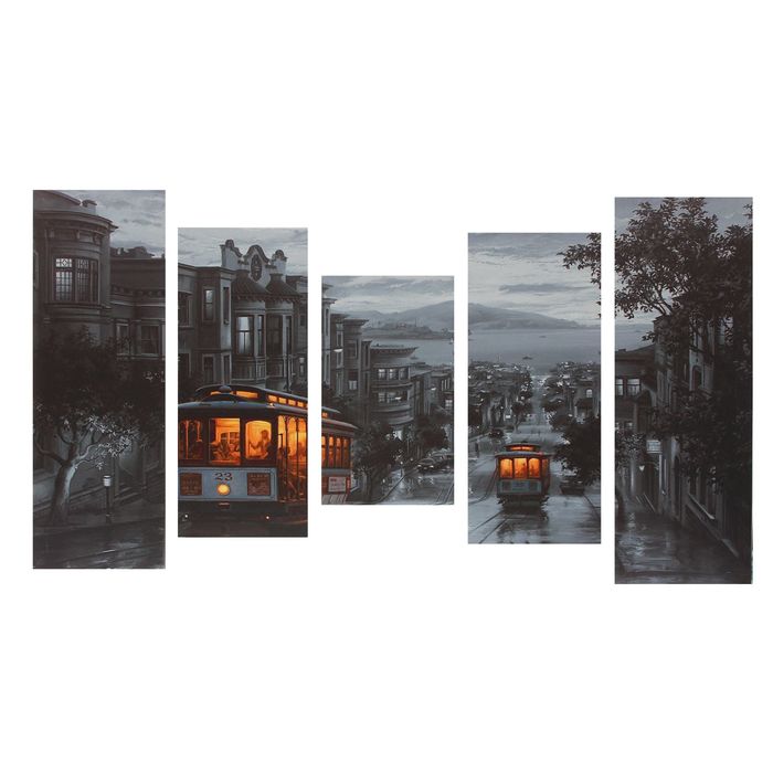 Модульная картина на подрамнике "Ночной трамвай"