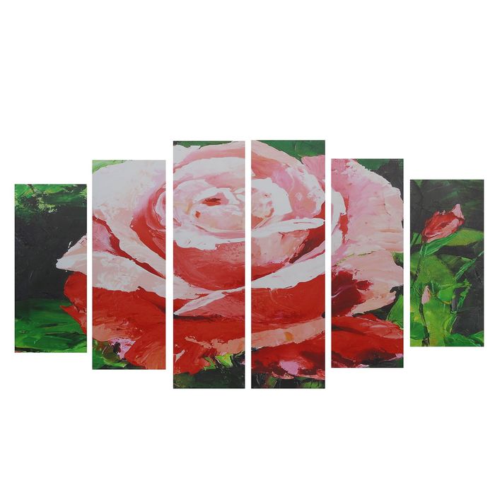 Модульная картина на подрамнике "Бутон розы", 2 — 25×57,5, 2 — 25×74,5, 2 — 25×84,5 см, 150×84,5 см