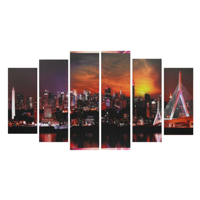 Модульная картина на подрамнике "Огни города", 2 — 25×57,5, 2 — 25×74,5, 2 — 25×84,5, 150×84,5 см