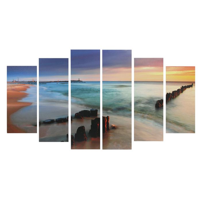 Модульная картина на подрамнике "Морской берег", 2 — 25×57,5, 2 — 25×74,5, 2 — 25×84,5, 150×84,5 см