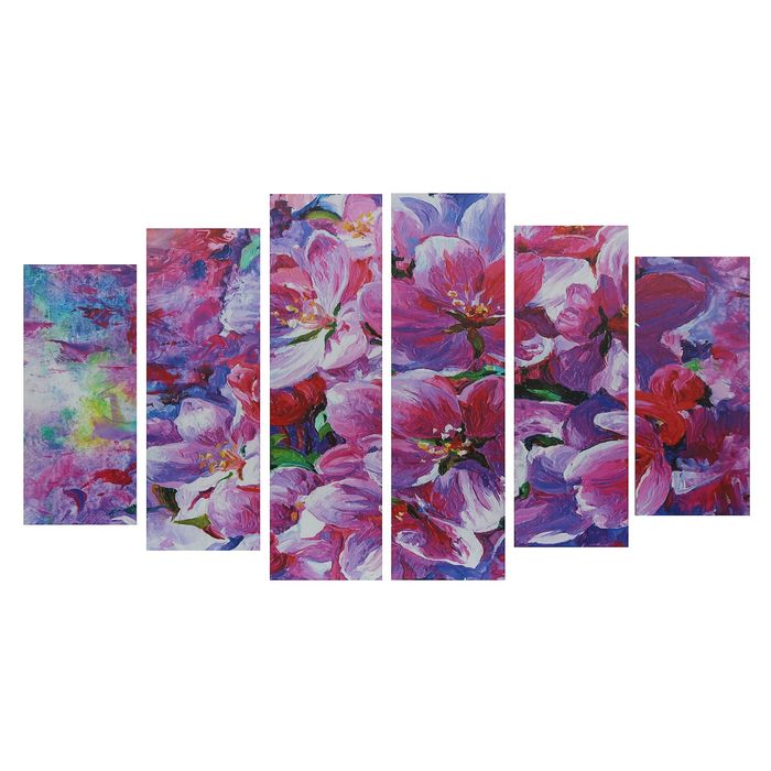 Модульная картина на подрамнике "Весенние цветы", 2 — 25×57,5, 2 — 25×74,5, 2 — 25×84,5, 150×84,5 см