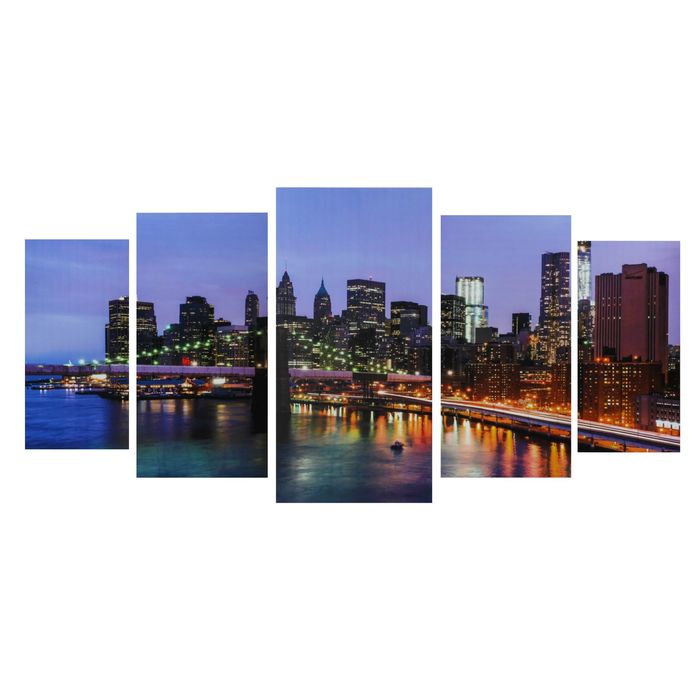 Модульная картина на подрамнике "Вечерний мегаполис", 2 — 40×80, 2 — 50×100, 1 — 60×120, 120×250 см