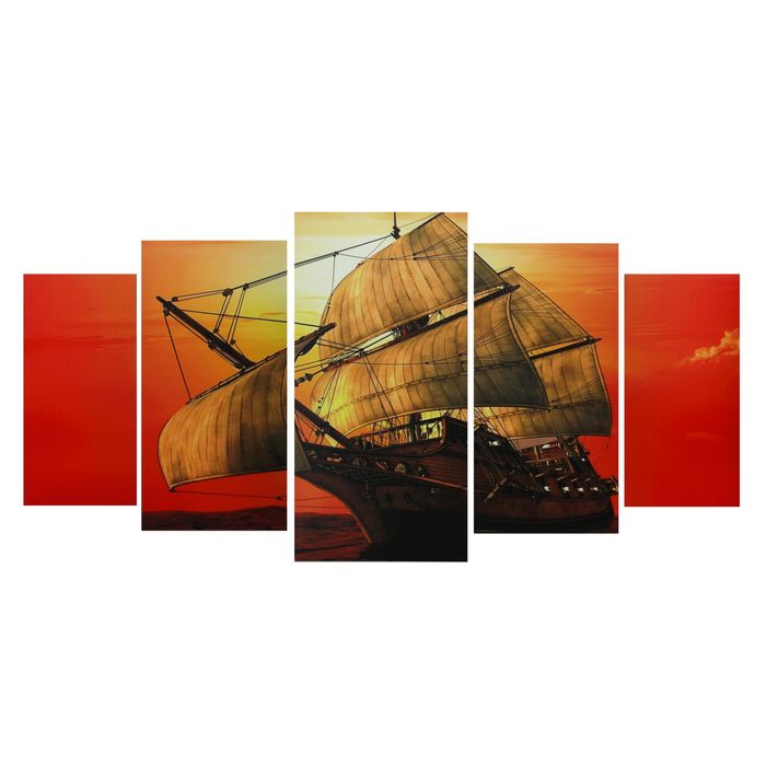 Модульная картина на подрамнике "Фрегат", 2 — 40×80, 2 — 50×100, 1 — 60×120, 120×250 см