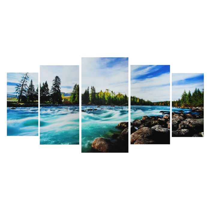 Модульная картина на подрамнике "Лесная река", 2 — 40×80, 2 — 50×100, 1 — 60×120, 120×250 см