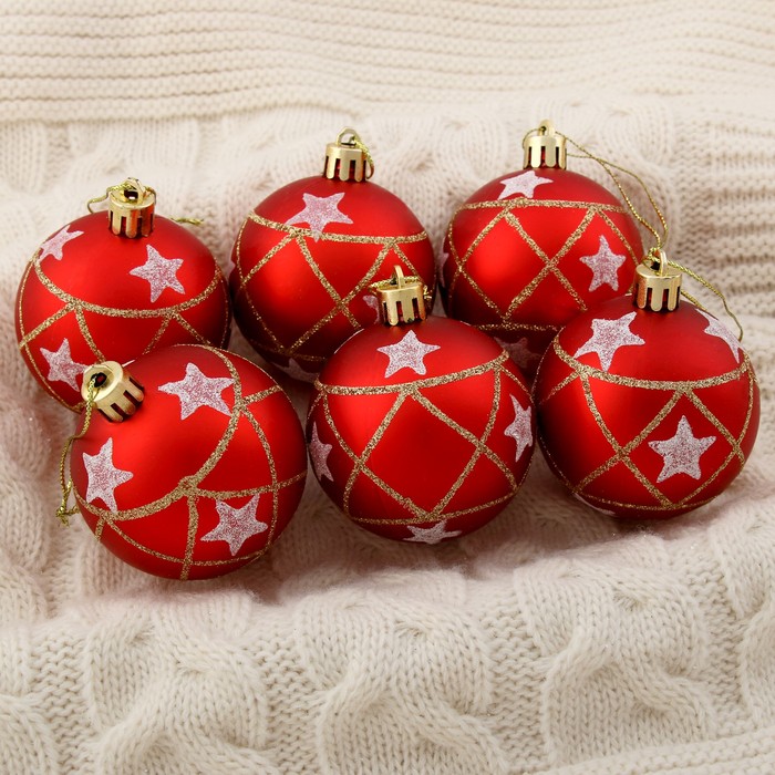 Новогодние шары "Гранд" (набор 6 шт.), матовые, звёзды