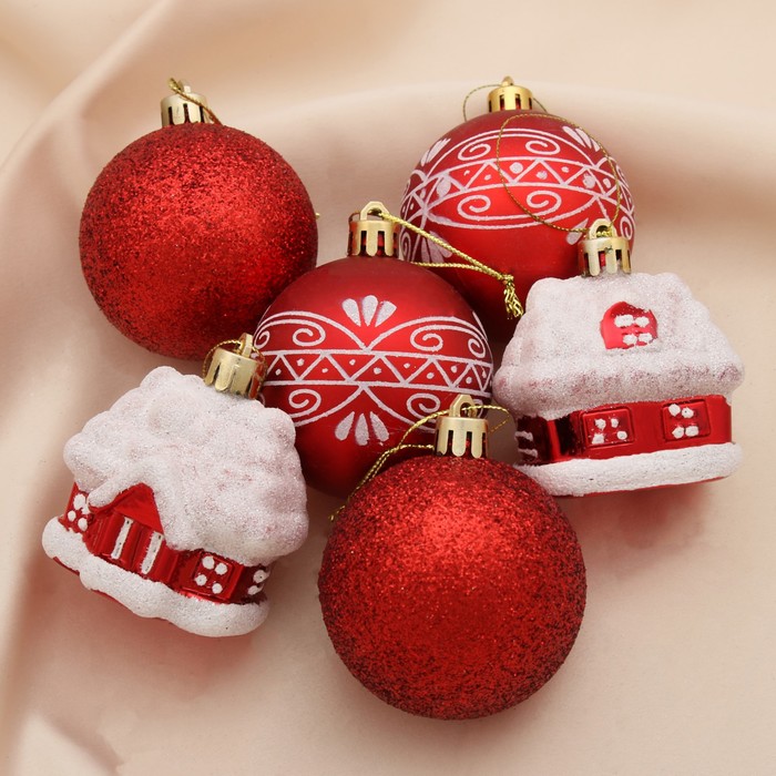 Ёлочные игрушки "Красные домики" (набор 6 шт.)