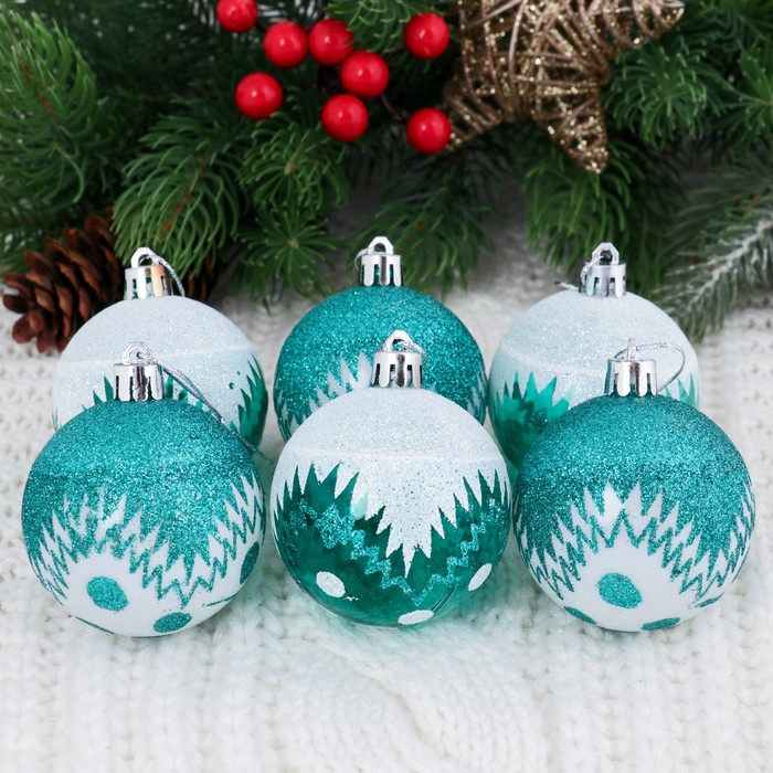 Новогодние шары "Изумрудик" (набор 6 шт.), снег