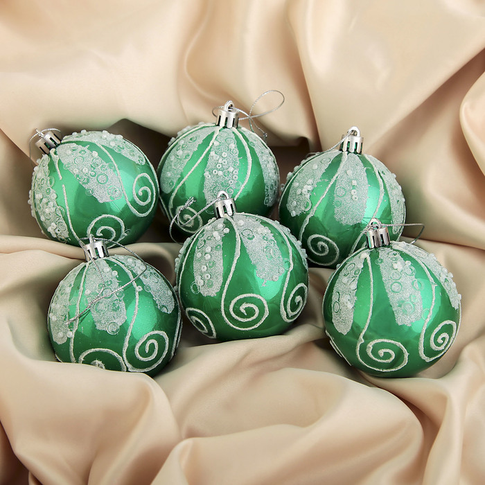 Новогодние шары "Изумрудик" (набор 6 шт.), завитки