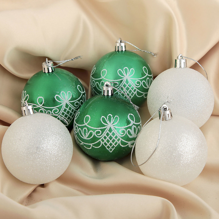 Новогодние шары "Изумрудик" (набор 6 шт.), рисунок