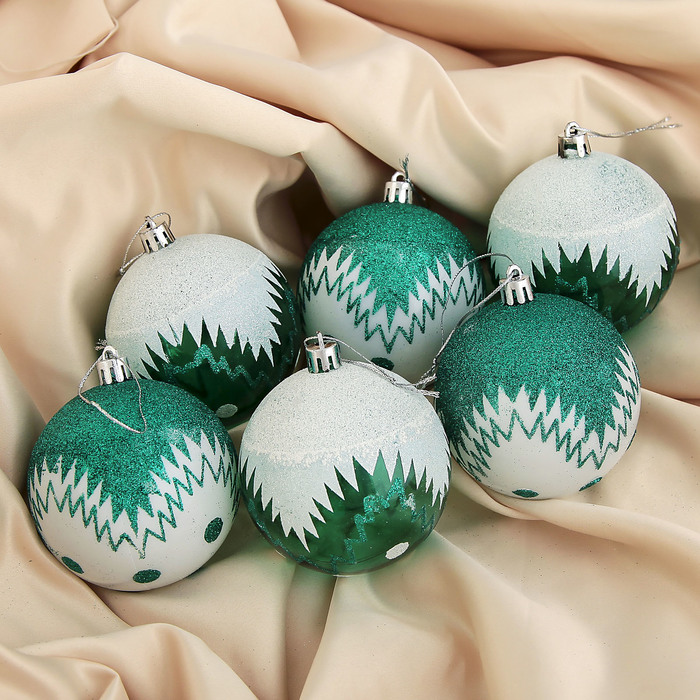 Новогодние шары "Изумрудик" (набор 6 шт.), снежный рисунок