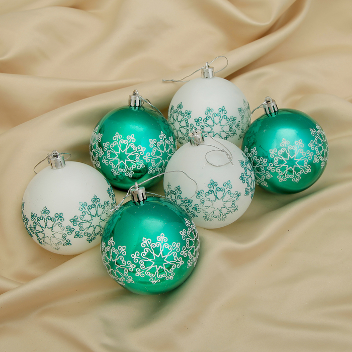 Новогодние шары "Изумрудик" (набор 6 шт.), резная снежинка