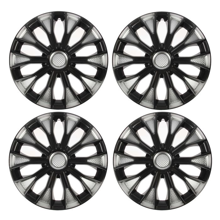 Колпаки колесные R14 "ВОЛТЕК", микс серебристо-черный карбон, набор 4 шт.