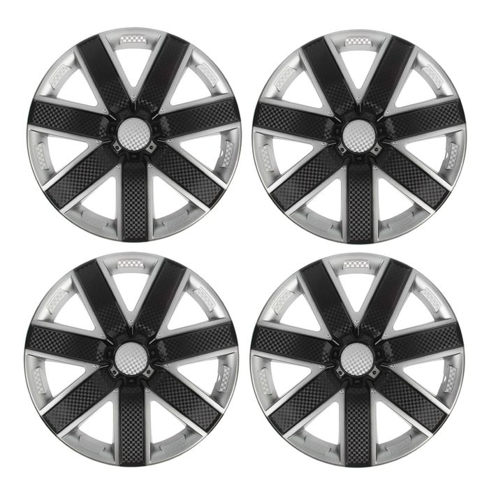 Колпаки колесные R14 "ГАЛАКСИ", микс бело-черный карбон, набор 4 шт.
