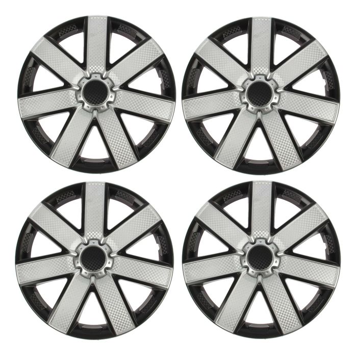 Колпаки колесные R15 "ГАЛАКСИ", микс серебристо-черный карбон, набор 4 шт.