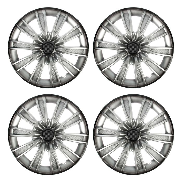Колпаки колесные R16 "ТОРНАДО", серебристо-черный карбон, набор 4 шт.