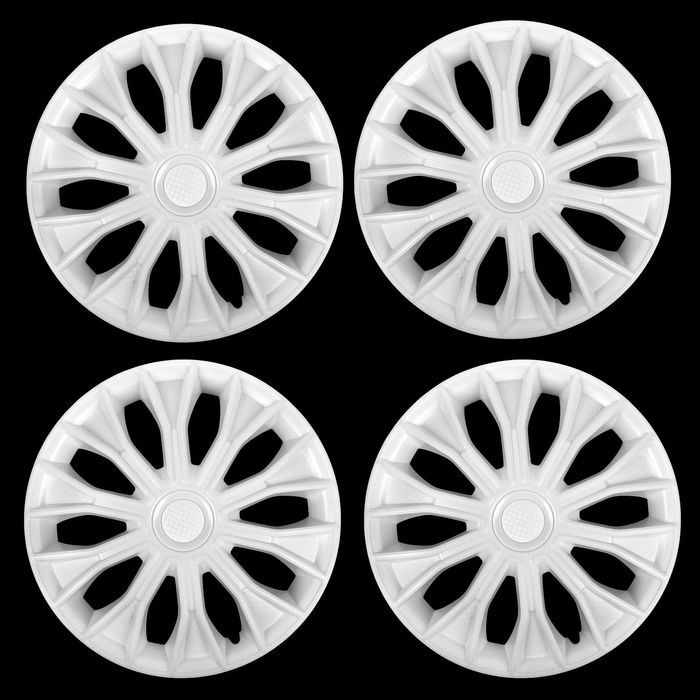 Колпаки колесные R14 "ВОЛТЕК", белый глянец карбон, набор 4 шт.