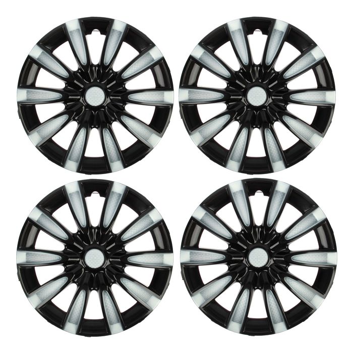 Колпаки колесные R15 "ТОРНАДО", микс черно-белый глянец карбон, набор 4 шт.