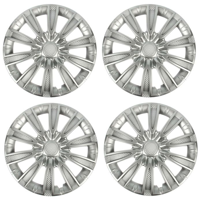 Колпаки колесные R16 "ТОРНАДО", серебристый карбон, набор 4 шт.