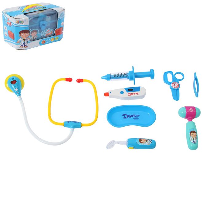 Набор доктора "Маленький врач-2" в голубом чемодане, световые эффекты, 8 предметов