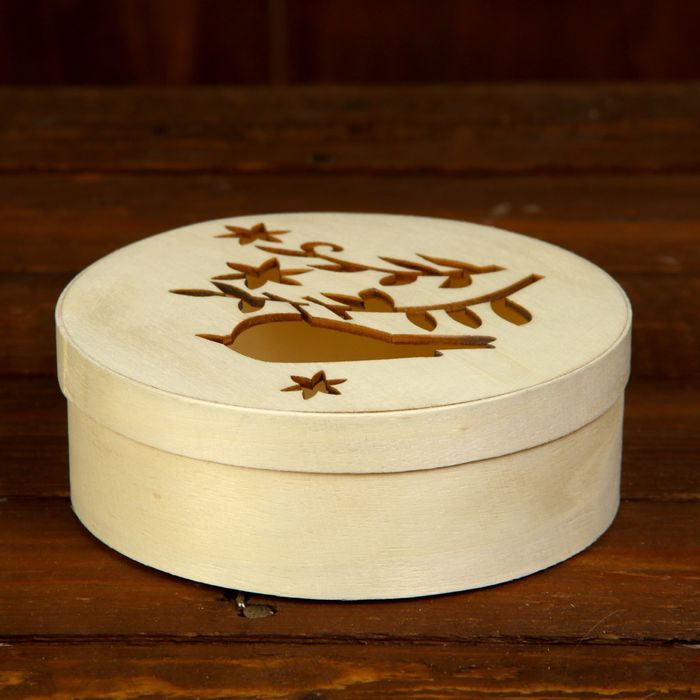 Шкатулка дерево для росписи круг "Птица на цветочной ветке" 4,2х13,5х13,5 см