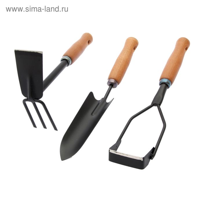 Набор, 3 предмета: мотыжка, совок, полольник, деревянные ручки, «Трио»