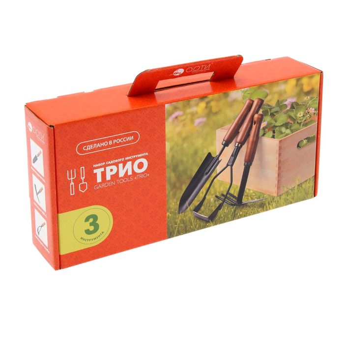 Набор, 3 предмета: мотыжка, совок, полольник, деревянные ручки, «Трио»